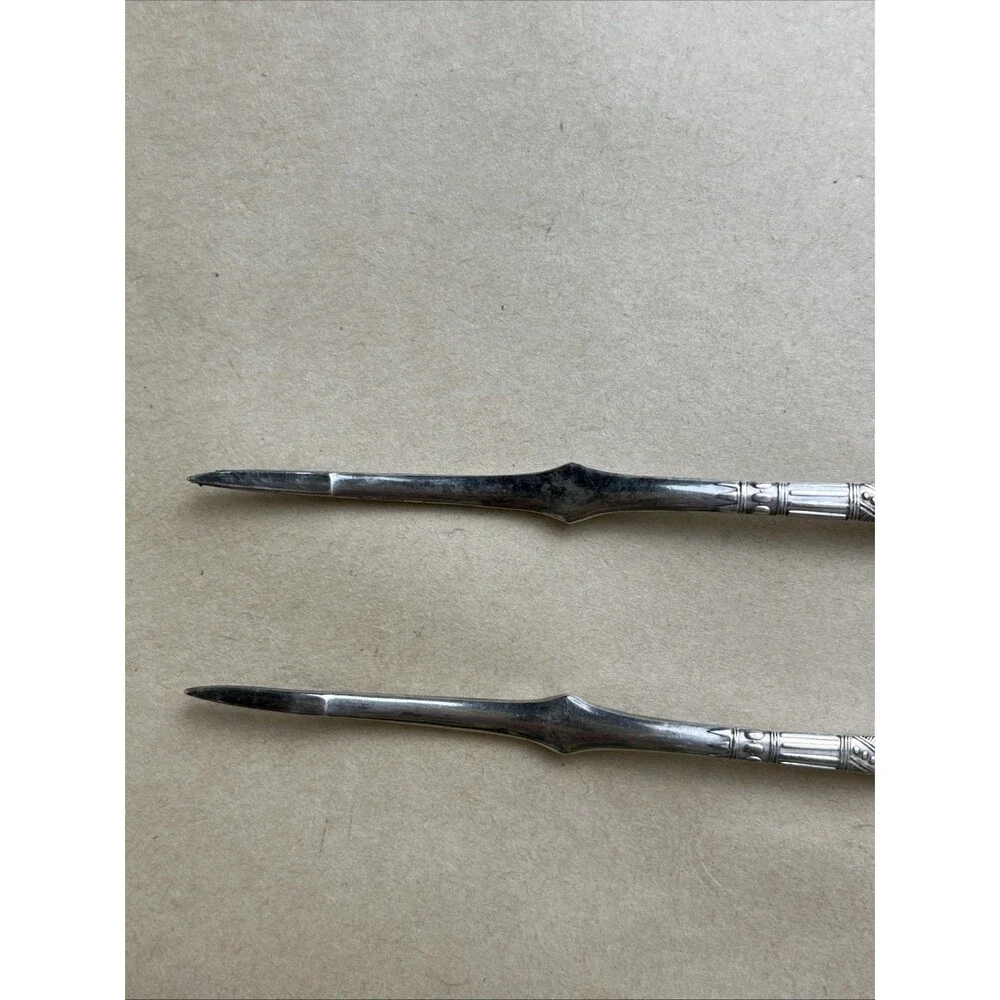 2 Rare Antique Silver Plate Nut Picks 1847 Rogers Bros A1 Lorne Monogram “Partt”